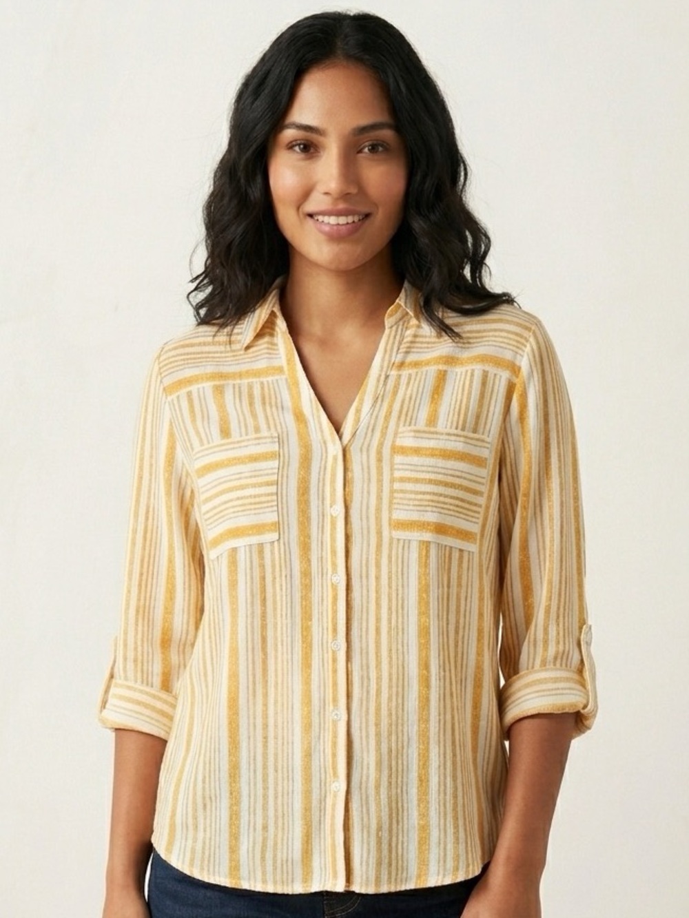 Striped Button-Front Shirt